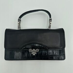 Brighton Black Leather Mini Purse Wallet Clutch Silver Detailing